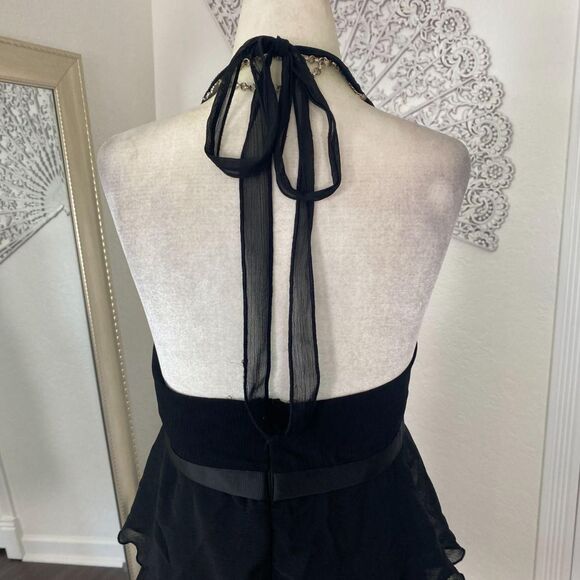 Heart Soul Early 2000's Black Ruffled Frilly Mesh Halter Neck Mini Dress S - Picture 6 of 7